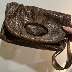 DANIER Genuine Leather Snack Print Fold Over Shoulder Bag